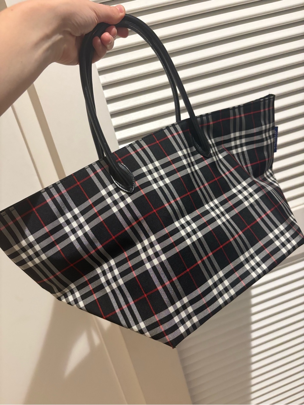 Burberry Black Plaid Tote with Red and White Check - Picture 11 of 13